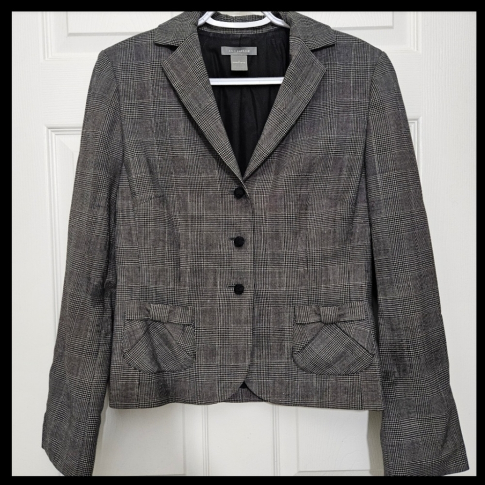 Ann Taylor Suit Jacket, Black/White Plaid, Sz 6 Excellent Condition